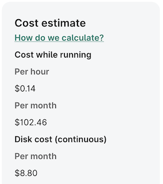 Screenshot of cost estimate for an app in the us-central1 region.